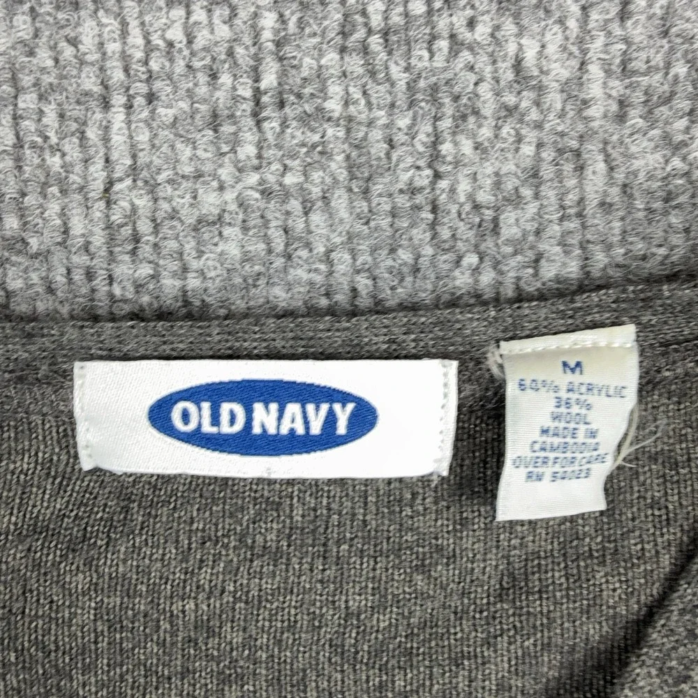 Old Navy Sweater Mens Medium Gray V Neck Wool Blend Knit Pullover Long Sleeve
